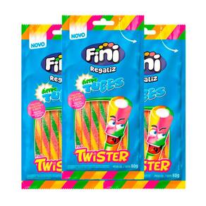 Bala Fini Tubes Twister Cítrico 80g Kit com três unidades