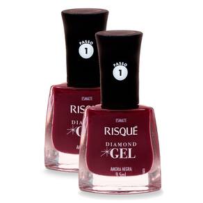 Esmalte Risqué Diamond Gel Cor Amora Negra 9,5ml Kit com duas unidades