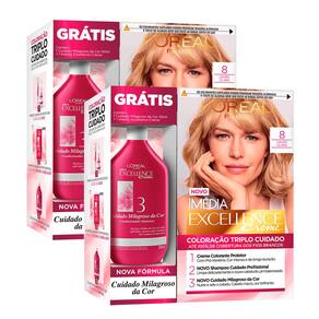 Kit Tintura Imédia Excellence L`oréal Louro Claro 8 Ganhe Condicionador Cuidado Milagroso da Cor Kit com duas unidades