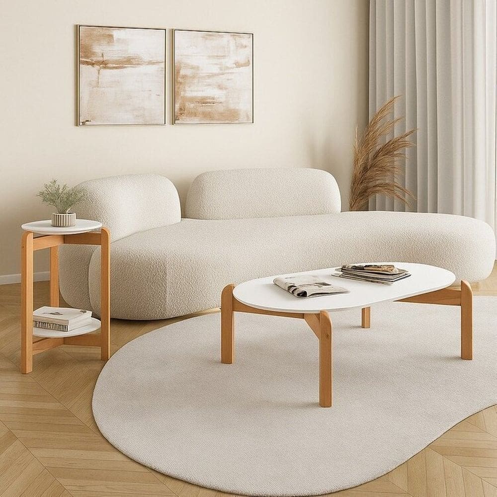 Kit 2 Peças com Mesa de Centro e Mesa Lateral Lizz Branco/Cedro