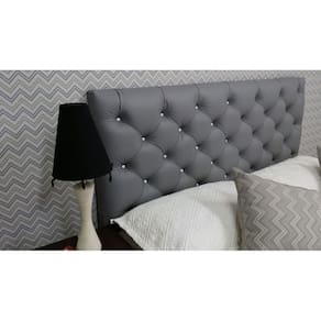 Cabeceira Solteiro 88 - Bello Box - Estilo Capitonê Tecido Sintético Cinza Com Strass