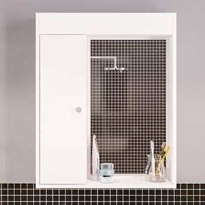 Armário Aéreo Para Banheiro Com Espelho 1 Porta 2 Prateleiras