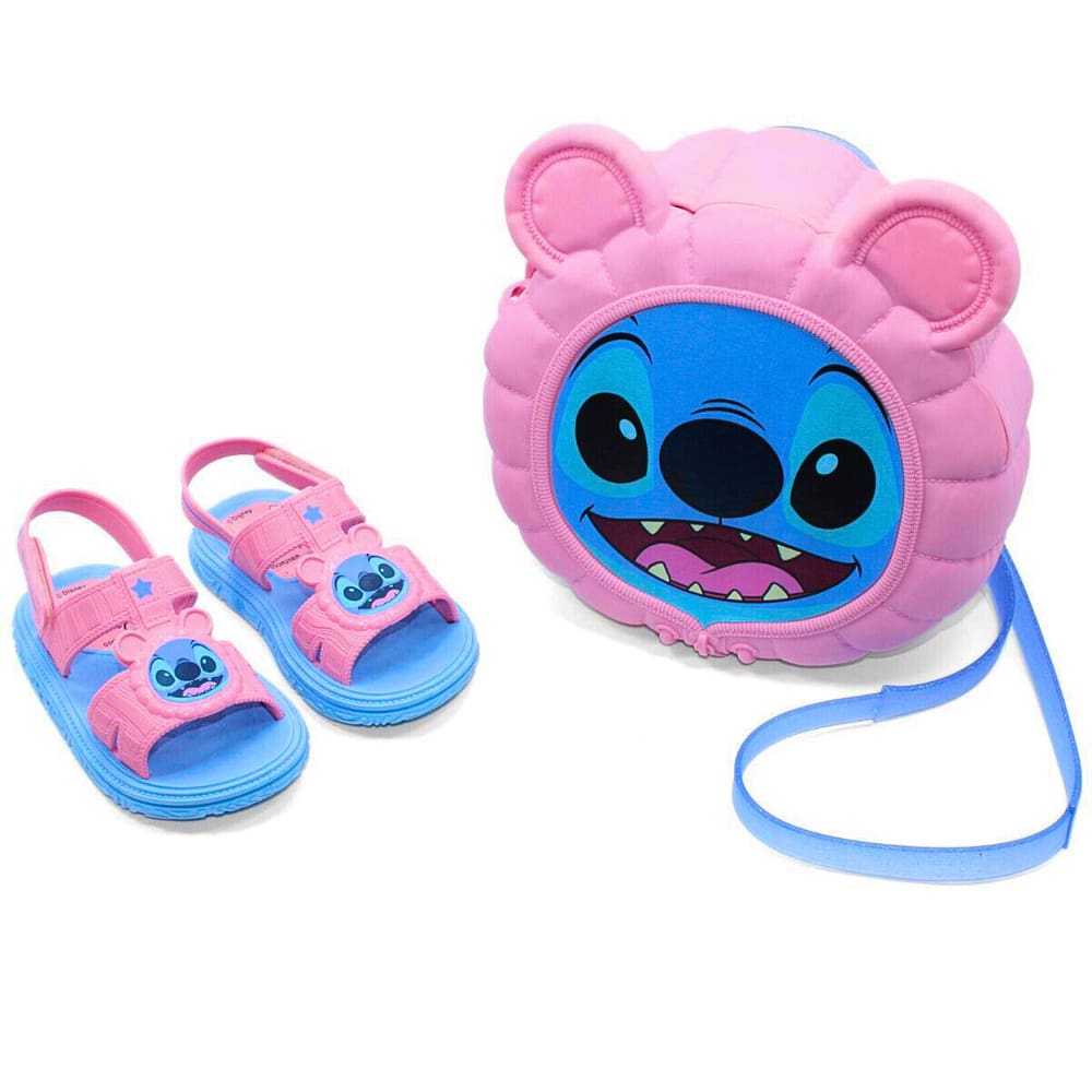 Sandália Grendene Stitch Puff Bag Menina - Rosa e Azul