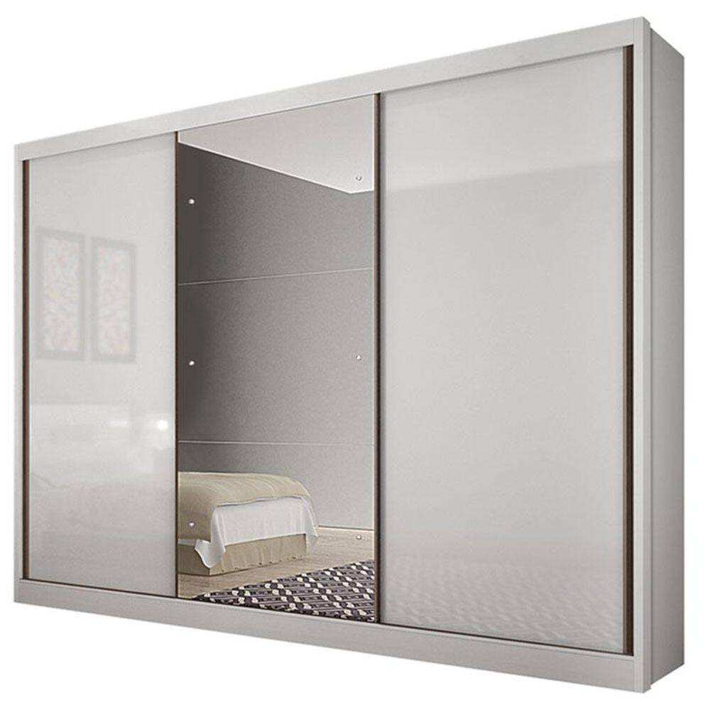 Guarda Roupa Casal Duna 3 Portas 4 Gavetas Neve com Espelho - Novo Horizonte