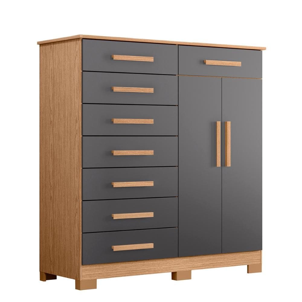 Cômoda Quarto Verona com 8 Gavetas e 2 Portas com Cabideiro