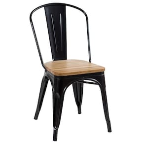 Cadeira Iron Tolix com assento de madeira industrial jantar cozinha