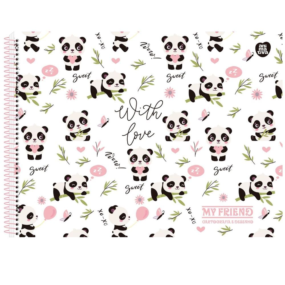 Caderno Espiral Cartografia e Desenho Capa Dura Ursinho Panda My Friend 60 Folhas Animativa