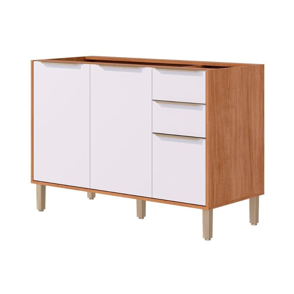 Balcão de Cozinha Modulado Divina c/ 3 Portas e 2 Gavetas s/Tampo 120cm Cinamomo/Branco - MGM