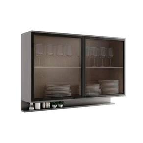 Armário Aéreo Cozinha Modulado Alpha 2500 c/ 2 Portas c/ Vidro 120cm Cinza - Carraro
