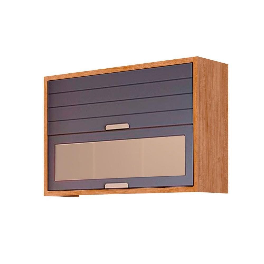 Armário Aéreo Cozinha Modulado Eloise c/ 2 Portas Basculante c/ Vidro Reflecta 120cm Cinamomo/Titanium - MGM