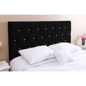 Cabeceira Casal 138 - Bello Box - Estilo Capitonê Suede Preto Com Strass