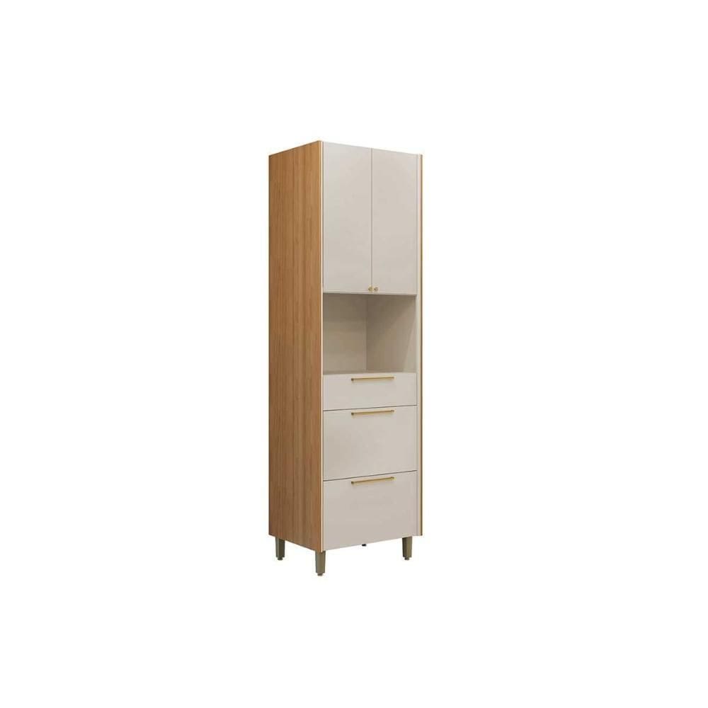 Paneleiro de Cozinha Modulado Atena c/ 3 Portas 2 Gavetas e 1 Nicho p/ Forno 70cm Jequitiba/Off White Fosco - Linea Brasil