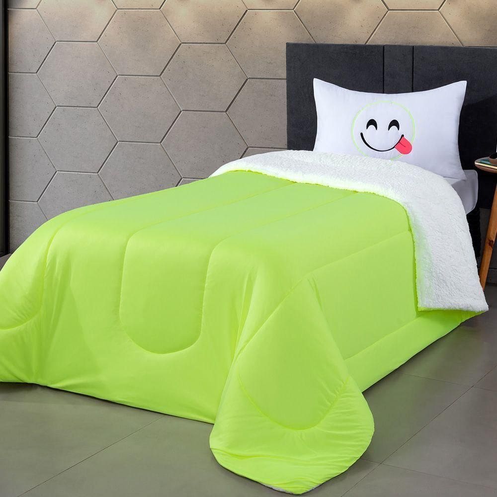 Coberdrom Edredom Solteiro Fluorescente Porta Bordado - Verde