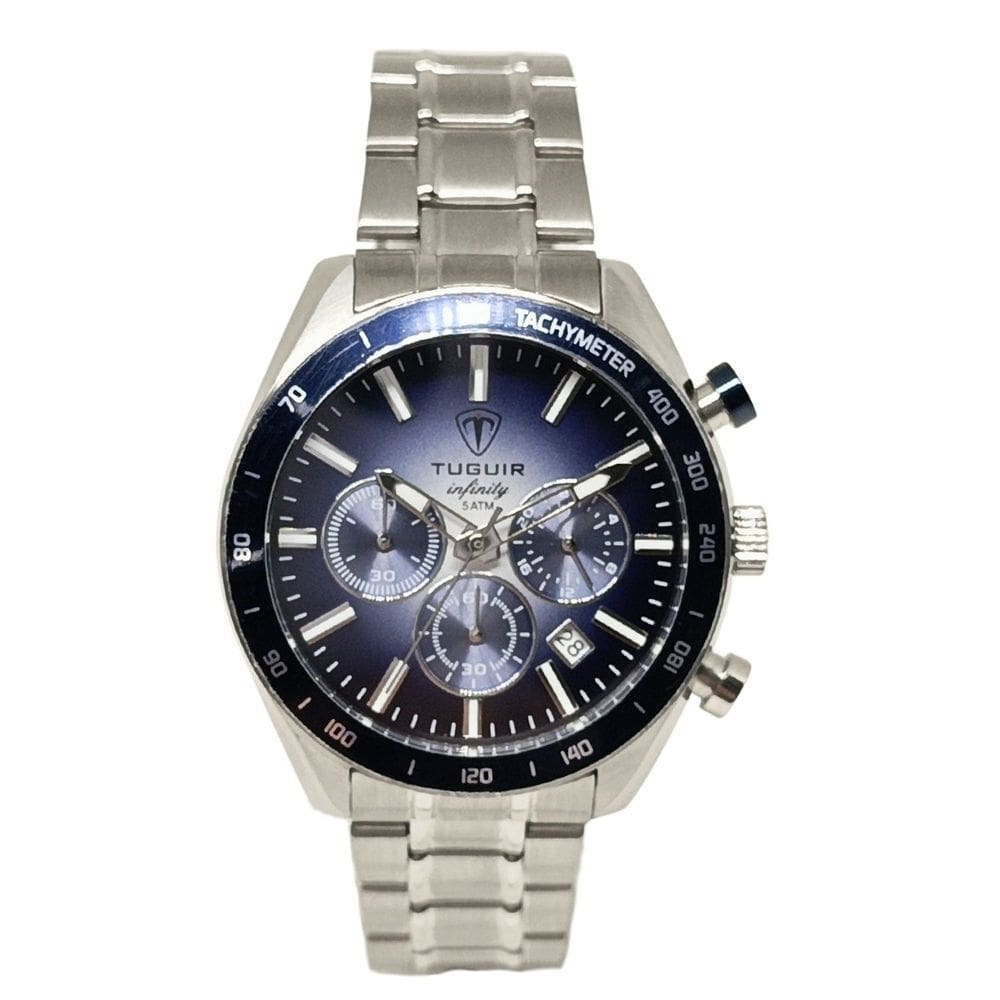 Relógio Cronógrafo Masculino de Aço Tuguir Analógico 23-2231 Prata e Azul
