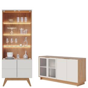 Cristaleira Noronha Off White Matte Freijó com Aparador para Sala Buffet Vitória Freijó Off White – Colibri
