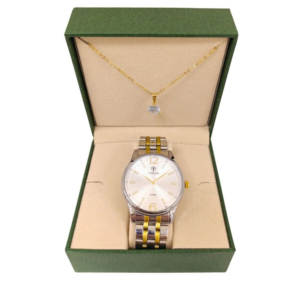 Relógio Feminino Tuguir Analógico 9182E Prata e Dourado