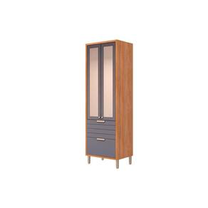 Cristaleira de Cozinha Eloise c/ 3 Portas (2 c/ Vidro Reflecta e 1 Basculante) e 1 Gaveta 70cm Cinamomo/Titanium - MGM