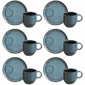 Conjunto de 6 Xícaras de Chá com Pires Stoneware Linhas Night Sky 230ml - Porto Brasil