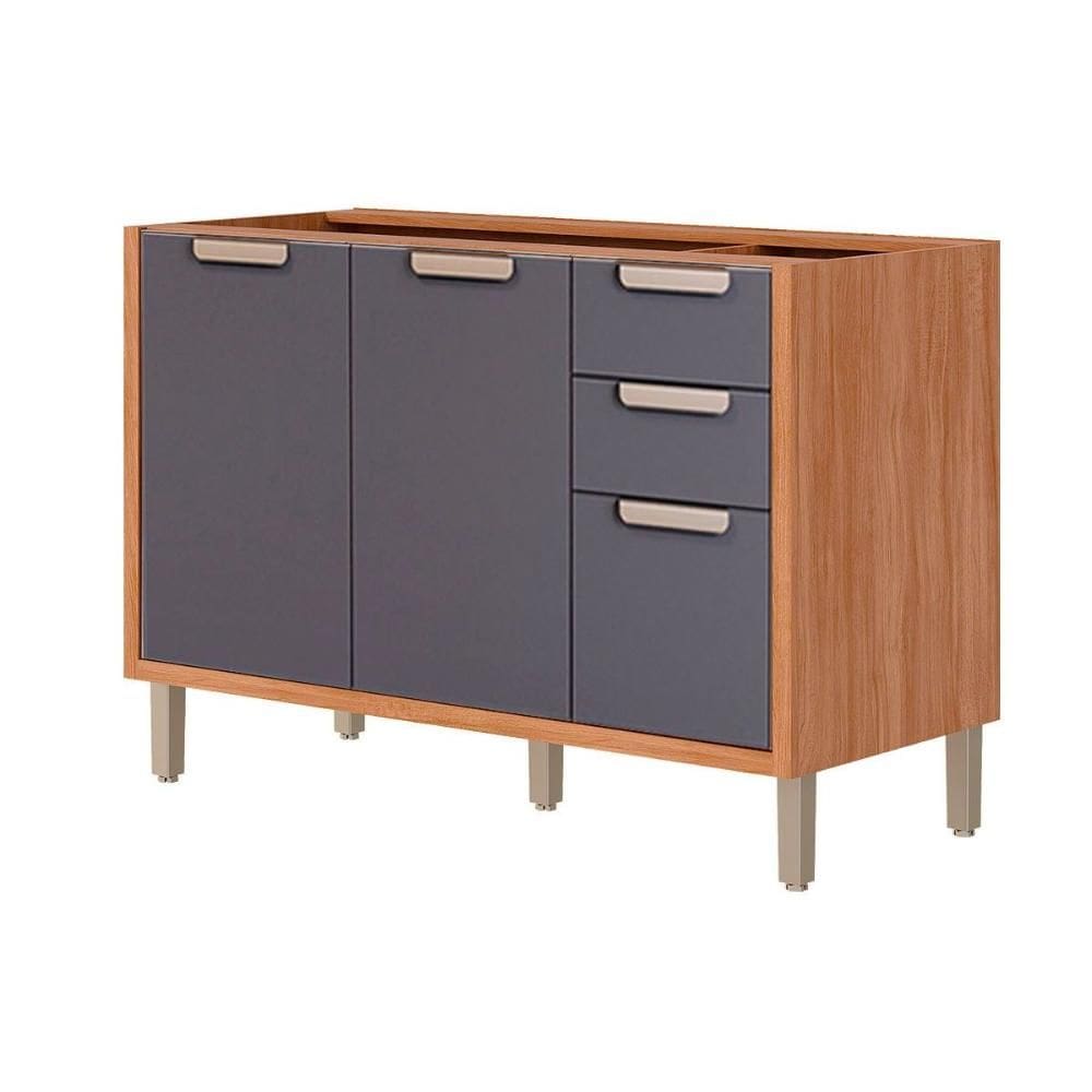 Gabinete de Cozinha Modulado Balcão s/ Tampo Eloise c/ 2 Portas e 3 Gavetas 120cm Cinamomo/Titanium - MGM