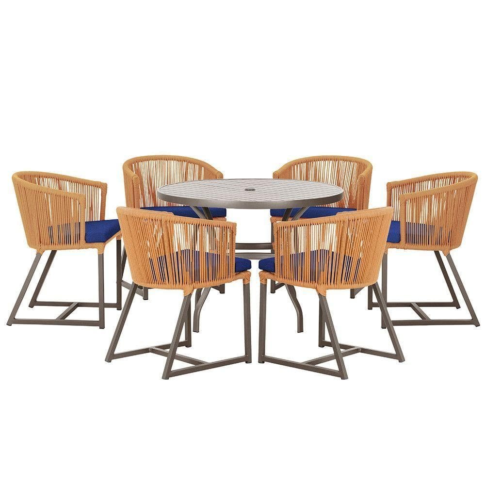 Mesa E 6 Cadeiras Jantar Noronha Marrom E10 Trama autêntico Terra Cota