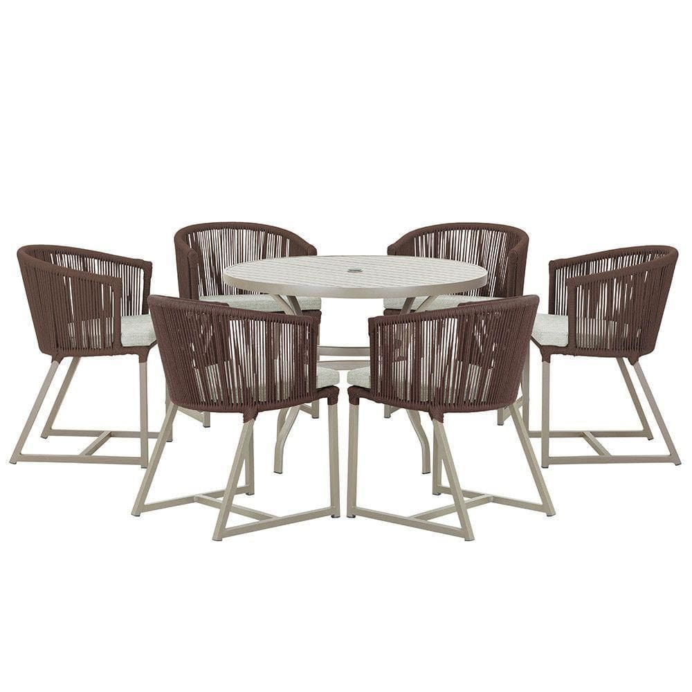 Mesa e 6 Cadeiras De Jantar Noronha Fendi E3 Trama autêntico Marrom