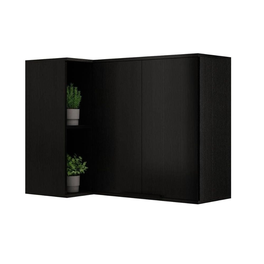 Armário Aéreo Cozinha Modulado Alpha 2505 Canto Reto c/ 2 Portas 94cm Preto - Carraro