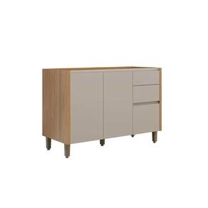 Gabinete de Cozinha Modulado Allure c/ 2 Portas e 3 Gavetas s/ Tampo 120cm Jequitiba/Gris Fosco - Linea Brasil