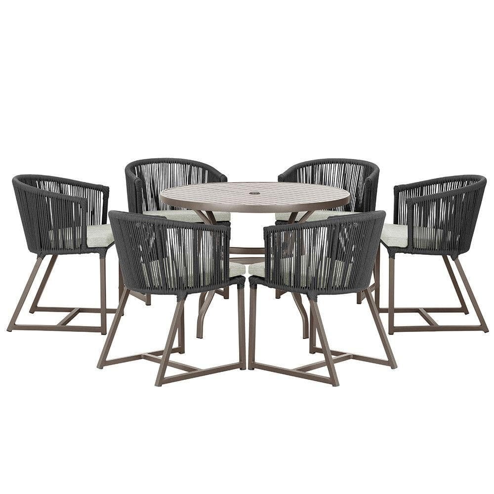 Mesa Com 6 Cadeiras Jantar Noronha Marrom E3 Trama autêntico Preto