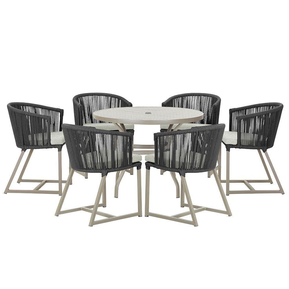 Mesa e 6 Cadeiras De Jantar Noronha Fendi E3 Trama autêntico Preto