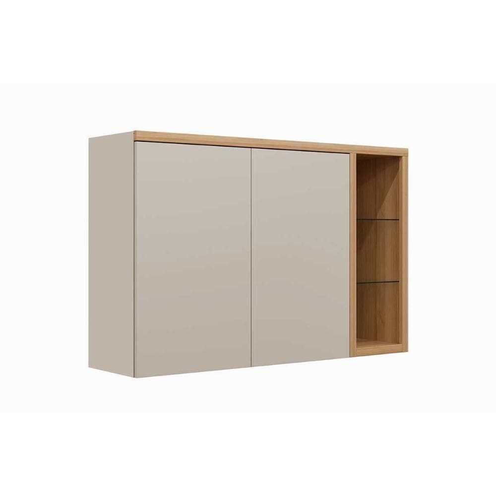 Armário Aéreo Cozinha Modulado Allure c/ 2 Portas e 3 Nichos 120cm Jequitiba/Gris Fosco - Linea Brasil