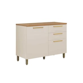 Gabinete de Cozinha Modulado c/ Tampo Atena c/ 1 Porta e 3 Gavetas 120cm Jequitiba/Off White Fosco - Linea Brasil