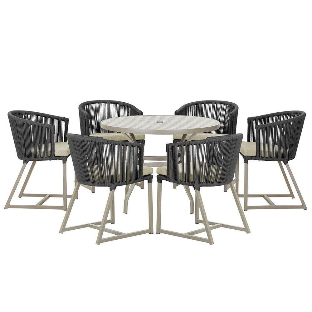 Mesa E 6 Cadeiras De Jantar Noronha Fendi E7 Trama autêntico Preto