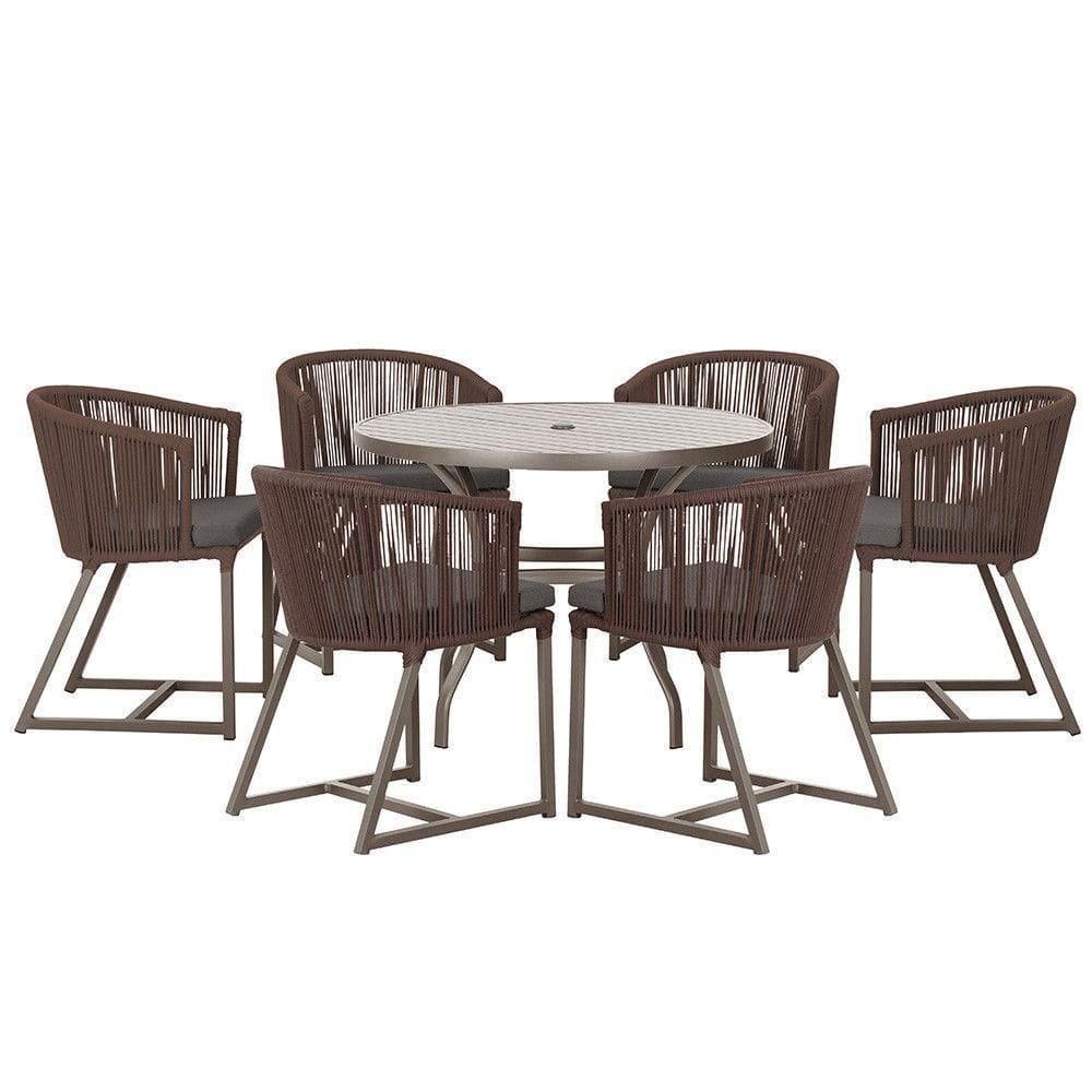 Mesa Com 6 Cadeiras Jantar Noronha Marrom E11 Trama autêntico Marrom