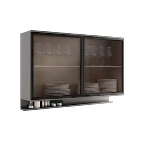 Armário de Cozinha Modulado Alpha 2500 c/ 2 Portas c/ Vidro 120cm Cinza - Carraro