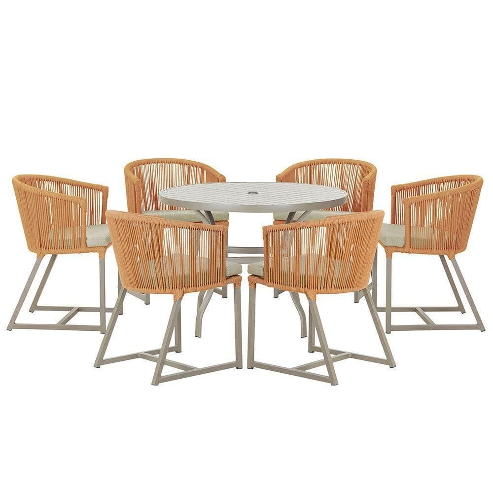 Mesa e 6 Cadeiras De Jantar Noronha Fendi E7 Trama autêntico Terra Cota