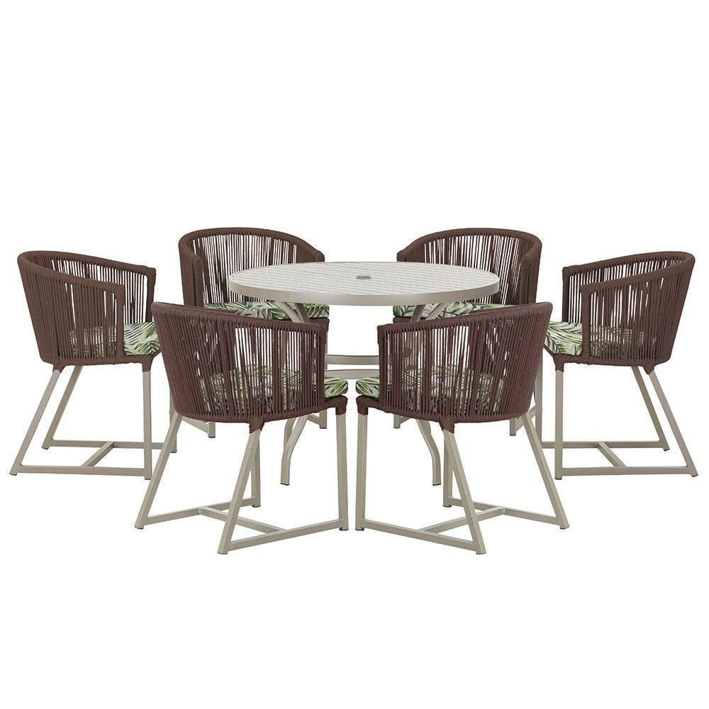 Mesa E 6 Cadeiras De Jantar Noronha Fendi E5 Trama autêntico Marrom