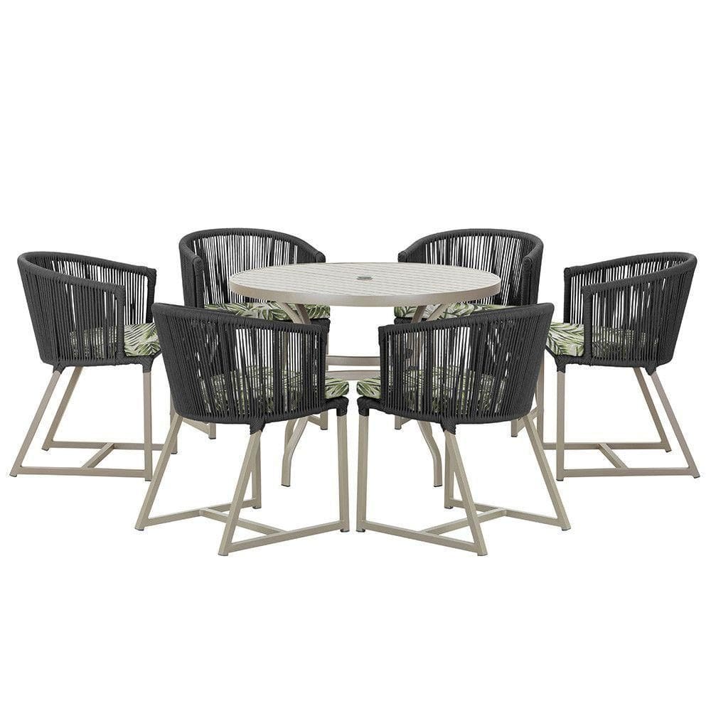 Mesa e 6 Cadeiras De Jantar Noronha Fendi E5 Trama autêntico Preto