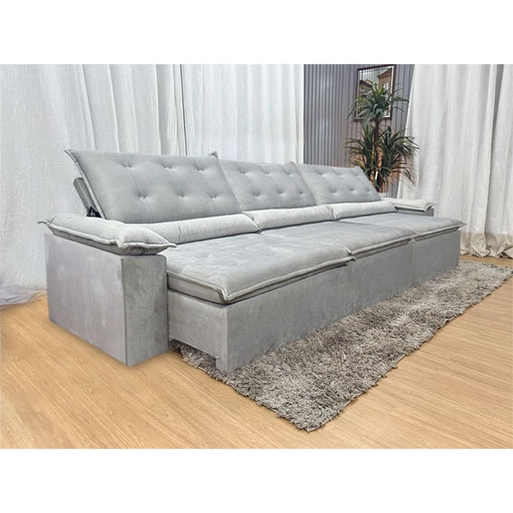 Sofá Retrátil Reclinável 2,70 m Cinza 502 Tijuca Plus