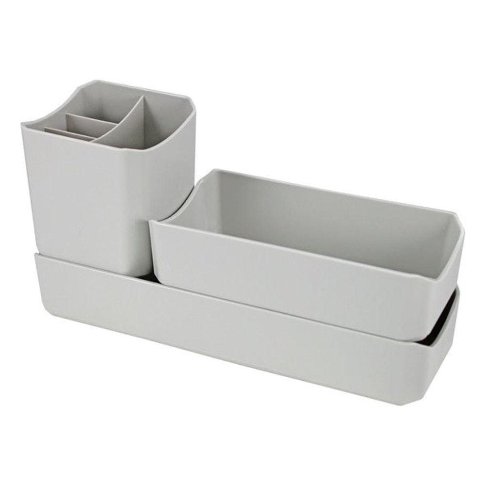 Organizador De Mesa- Maquiagem - Porta Treco - Caneta 3 Peças Linha Loft Cinza