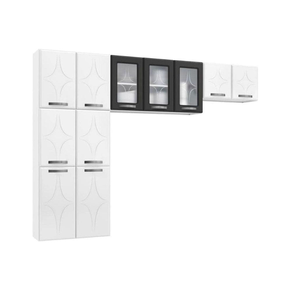 Cozinha Compacta Rubi c/ 11 Portas ( 3 c/ Vidro ) Preto - Telasul