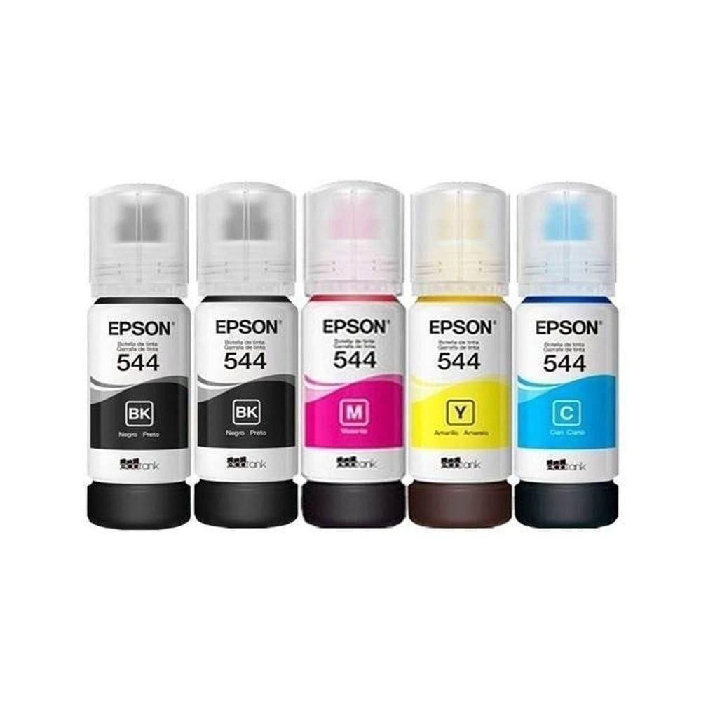 Kit 5 Tintas Epson 544 T544 autêntico 2 Preto 1 Ciano 1 Amarelo 1 Magenta L-3110 L-3150 L-3250 Refill