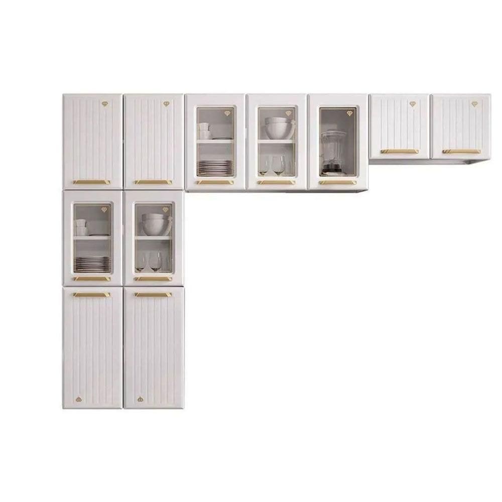 Kit de Cozinha Compacta Diamante New c/ 11 Portas ( 5 c/ Vidro ) Branco - Telasul