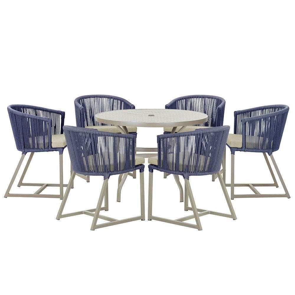 Mesa e 6 Cadeiras De Jantar Noronha Fendi E7 Trama autêntico Azul