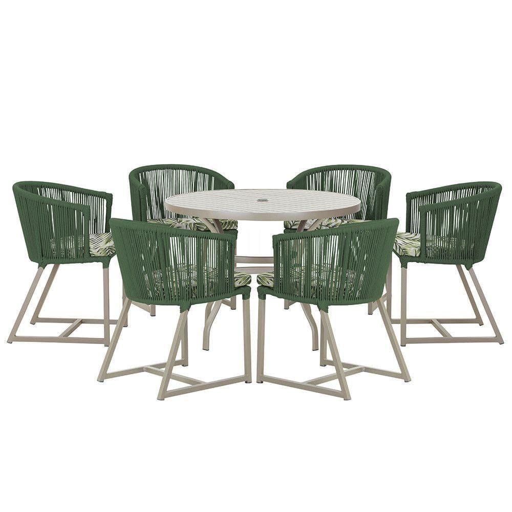Mesa e 6 Cadeiras De Jantar Noronha Fendi E5 Trama autêntico Verde
