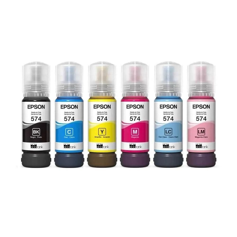Kit 6 Cores Tinta Epson 574 T574 autêntico Para L8050 L18050