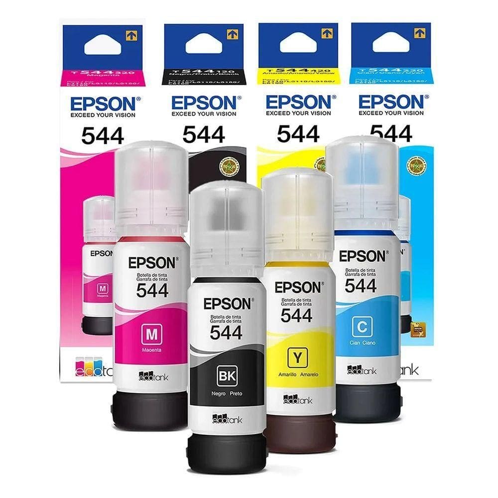 Kit 4 Tintas Epson autêntico 544 T544 Para Impressora L-3110 L-3150 L-3250 - Refill