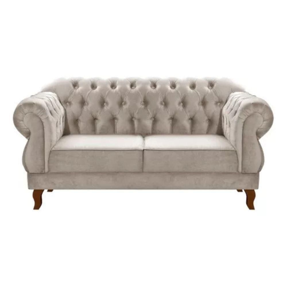 Sofá Chesterfield 2 Lugares Duquesa Vintage Retrô Capitonê Suede Bege Claro