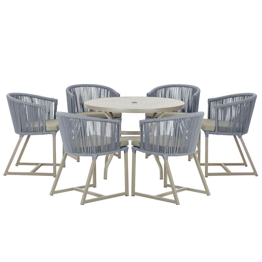 Mesa e 6 Cadeiras De Jantar Noronha Fendi E8 Trama autêntico Prata