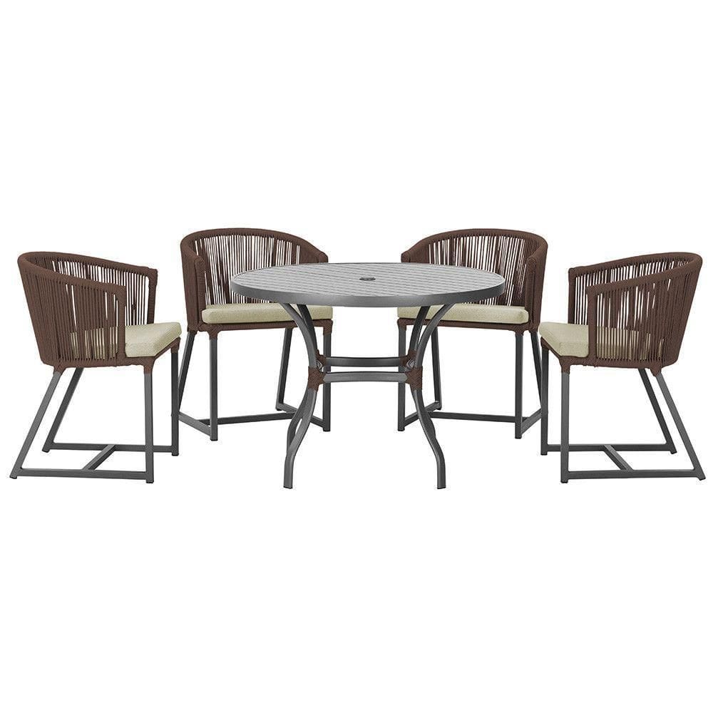 Mesa Com 4 Cadeiras E Noronha Estofado 7 Trama autêntico Marrom