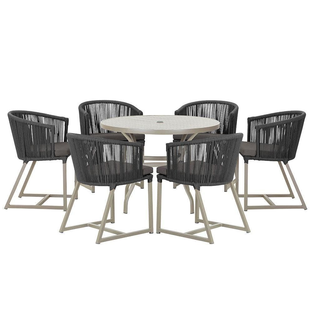 Mesa e 6 Cadeiras De Jantar Noronha Fendi E11 Trama autêntico Preto